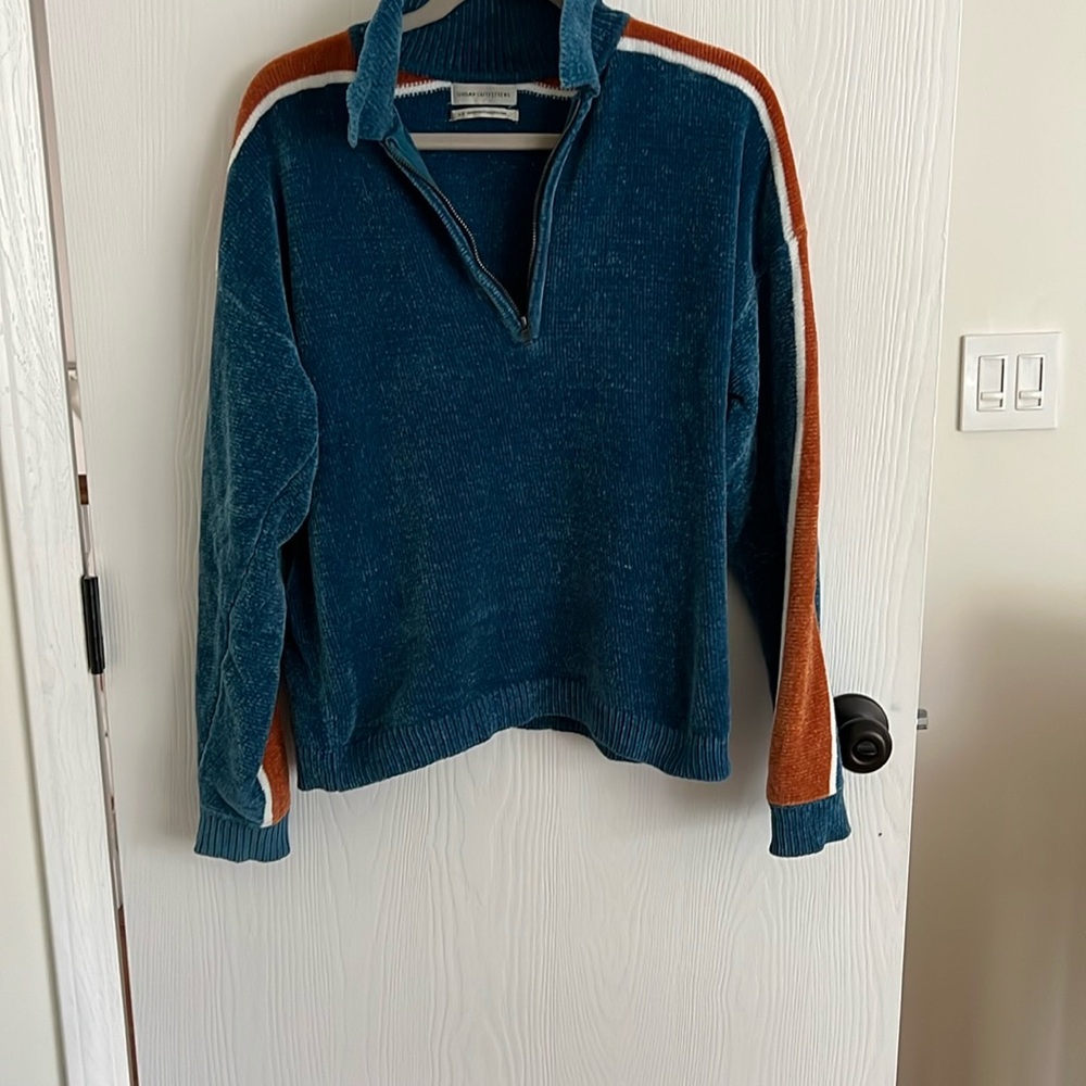 Urban Outfitters Blue and Brown Zip Up Sweater Sporty Design